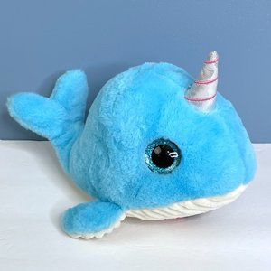 Hugfun Big Blue Sparkle Eyes‎ Narwhal Whale Lovey 9" Plush Stuffed Animal Toy
